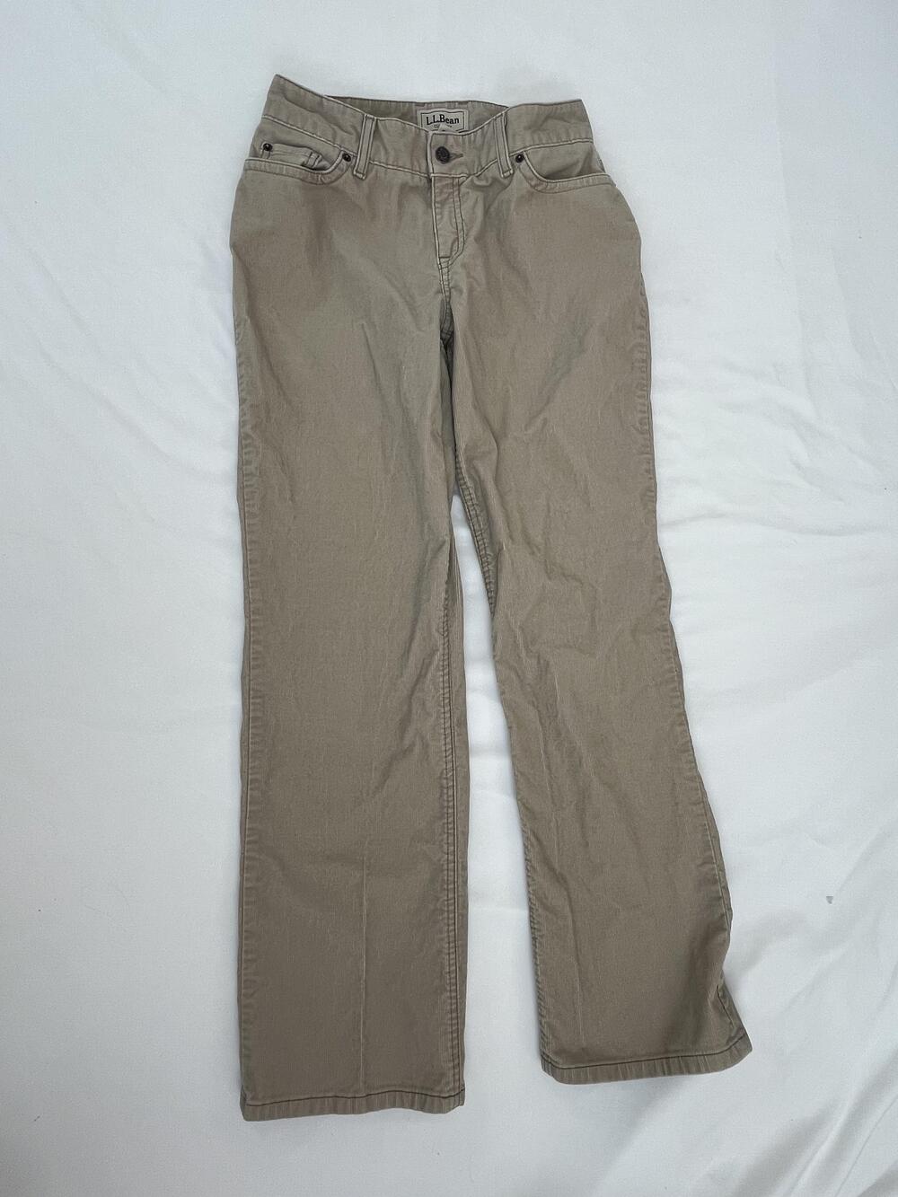 L.L. Bean Corduroy Pants Womens 6 Beige Curvy Fit Stretch Khakis Casual Pockets